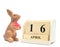 celebrate for easterday 2017 Vintage bunny toy with wood calendar isolated