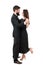 Celebrate special occasion. couple in love dancing. love date for man and woman. formal couple of tuxedo man and elegant