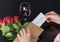 Celebrate Women\\\'s Day: Romantic Message, Red Rose Bouquet, and Wine Glass