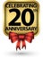 Celebrating 20th years anniversary gold label, vector illustration