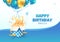 Celebrating of 24 th years birthday vector illustration. Fourteen anniversary celebration. Adult birth day. Open gift