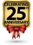 Celebrating 25th years anniversary gold label, vector illustration