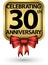 Celebrating 30th years anniversary gold label, vector illustration