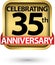 Celebrating 35th years anniversary gold label, vector illustration