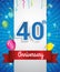 Celebrating 40th Anniversary logo, with confetti and balloons, red ribbon, Colorful Vector design template elements for your