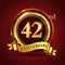 Celebrating 42nd golden anniversary, Design Logo of Anniversary celebration with gold ring and golden ribbon