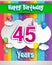 Celebrating 45th Anniversary logo, with confetti and balloons, clouds, colorful ribbon, Colorful Vector design template elements