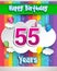 Celebrating 55th Anniversary logo, with confetti and balloons, clouds, colorful ribbon, Colorful Vector design template elements