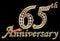 Celebrating 65th anniversary golden sign with diamonds, vector