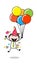 Celebrating Birthday and Flying with Balloons - Office Businessman Employee Cartoon Vector Illustration