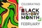 Celebrating Black History Month February banner with colorful liquid paint effect background. Vector illustration of