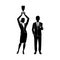 Celebrating business woman holding winner cup trophy. Business achievement concept. Flat style vector illustration black isolated
