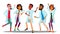 Celebrating Doctor s Day, Dancing Group Of Happy Doctors Vector. Isolated Cartoon Illustration