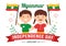 Celebrating Myanmar Independence Day on January 4th with Little Kids Carrying Flags in Cartoon Hand Drawn Templates Illustration