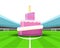 Celebration cake in the midfield of football stadium vector