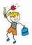 Celebration card, boy with tulip and school bag, smiling kid, vector illustration, eps.