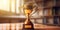 celebration cup prize competition champion gold bokeh library trophy award. Generative AI.