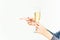Celebration. Female hands holding the glasse of champagne or wine making a toast.