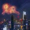 Celebration fireworks china nation day celebrate night in Guangzhou night cityscape with modern building of financial district and