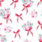 Celebration floral bunches with bows seamless vector pattern