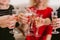 Celebration. Hands holding the glasses of champagne and wine making a toast. The party, wedding, celebration, alcohol, lifestyle,