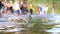 Celebration of Ivan Kupala. Girls and women lay wreaths on the water. Folk tradition