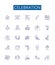 Celebration line icons signs set. Design collection of Festivity, Jubilee, Rejoicing, merrymaking, Commemoration