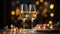 Celebration of luxury and romance, champagne glows on decorated table generated by AI