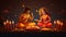 celebration spirituality Hindu festive Lord Rama, Sita, along with Diya lamps and the message Diwali Blessings, AI generated
