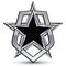 Celebrative vector silver emblem with black pentagonal star, 3d
