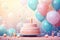 Celebratory Allure: Illustrated Birthday Background with Pastel Balloons and Cake - Step into a world of festivities with an
