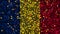 Celebratory animated background of flag of Romania appear from fireworks