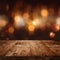 Celebratory bokeh background with wooden stage