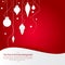 Celebratory bright background for Christmas and New Year. Greeting card. White Christmas decorations, toys on a red background.