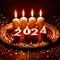 Celebratory cake with candles and wording 2024