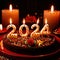 Celebratory cake with candles and wording 2024