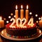 Celebratory cake with candles and wording 2024