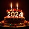 Celebratory cake with candles and wording 2024