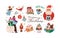 Celebratory christmas set with decorations, snowman and santa claus. Xmas cute nutcracker, cat, angel, letter, cake and