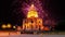 Celebratory colorful fireworks over the Les Invalides at night. Paris, France