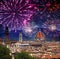 Celebratory fireworks over . Cathedral Santa Maria del Fiore. Italy. Florence