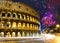 Celebratory fireworks over Collosseo. Italy. Rome