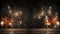 Celebratory Spectacle New Year\\\'s Eve, New Year Background Panorama - Firework Fireworks on Rustic Brown Wooden Wood Texture.