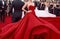 Celebrity nominees hit the red carpet for the premiere. Woman in gorgeous evening dress. glamourous female celebrity posing for