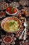 Celery puree in a vintage bowl