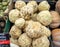 Celery root on the counter. Vegetable shop. Sale of products from the farm. Vitamin containing products