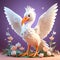 Celestial Arrival: White Stork, Symbol of Birth â€“ 3D Render Illustration in a Creative Concept of Motherhood