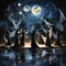 Celestial Ballet: A Captivating Dance of Abstract Figures in a Starlit Planetarium