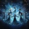 Celestial Choreography: Graceful dancers soaring through the starlit skies in a mesmerizing display of weightless