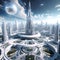 Celestial Cityscape: Striking White Metropolis with Acute-Angled Architecture, generative AI